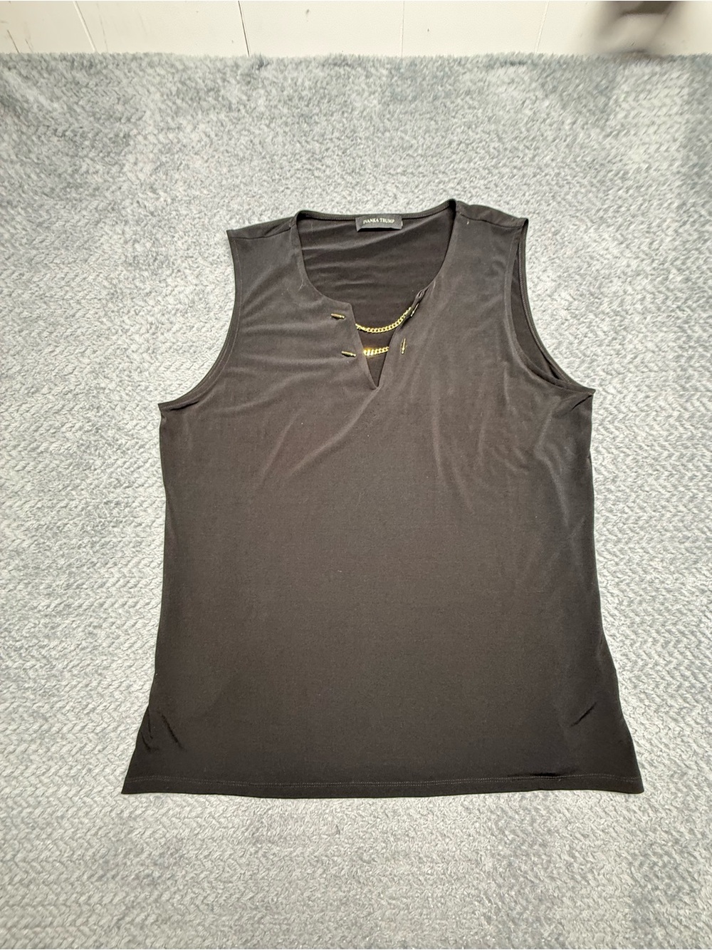 Ivanka Trump Black Sleeveless Tank with Gold Chain Detail
